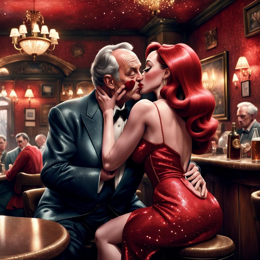Jessica Rabbit Kisses an Old Man, Digital Matte Painting