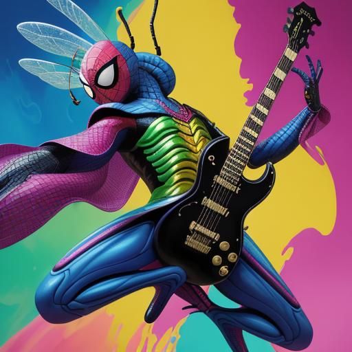 Giant Bee Guitarist in Candy Art Style