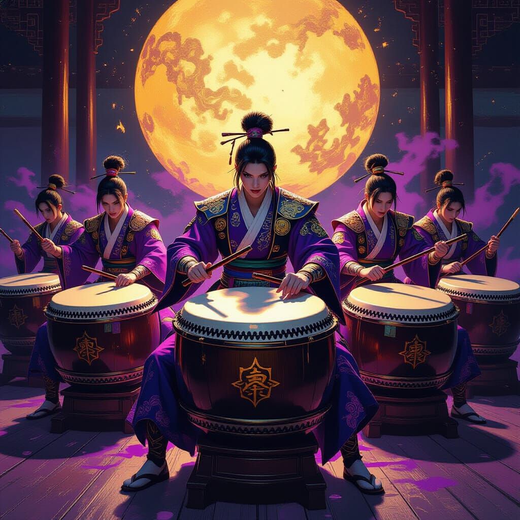 Dark Fantasy Taiko Drummers in Deep Color