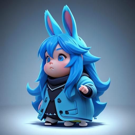 Blue-Haired Bunny in Anime-Inspired 3D Art