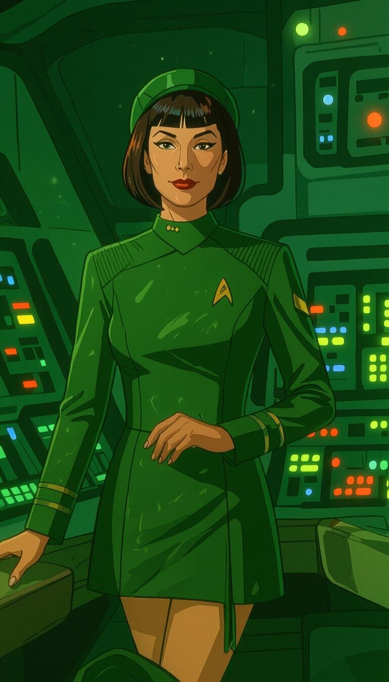 Star Trek Vulcan Officer in Festive Starship Bridge