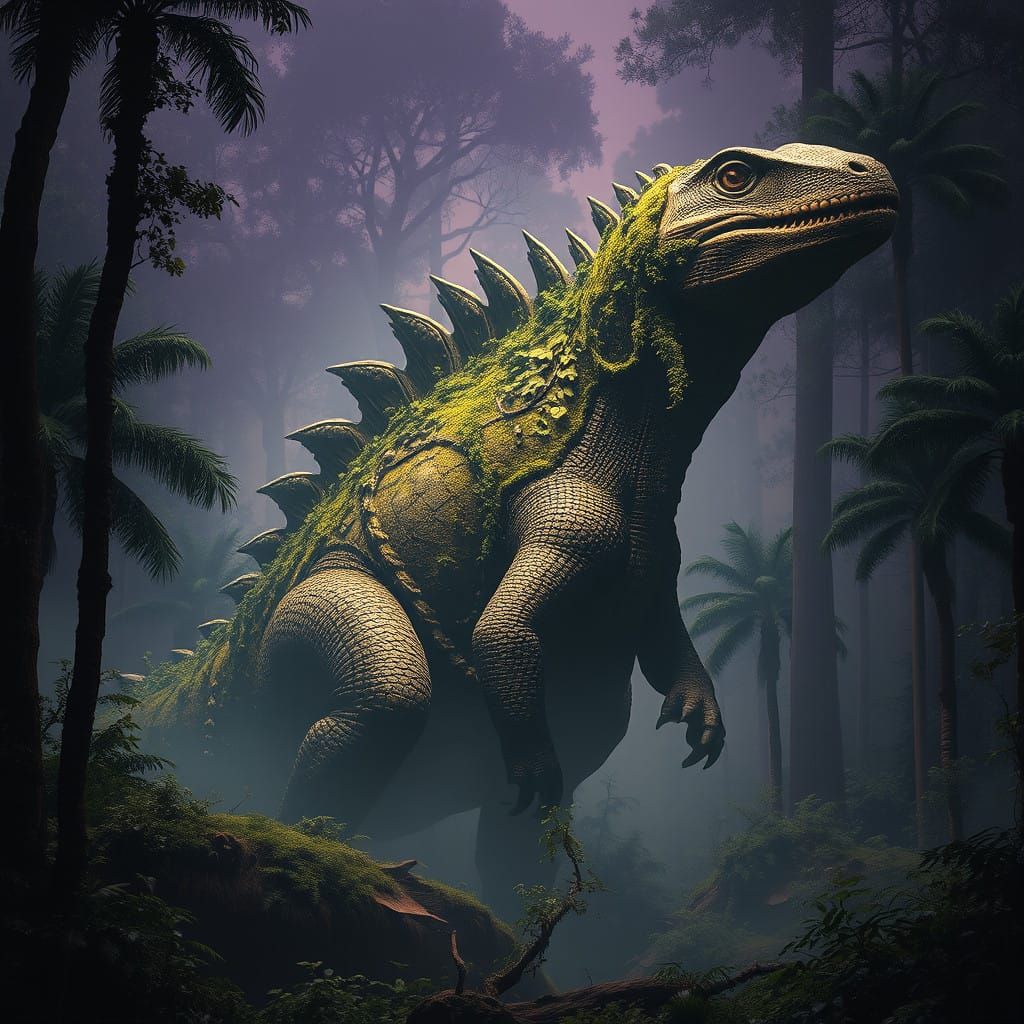 Gargantuan Lizard Emerges from Primeval Twilight