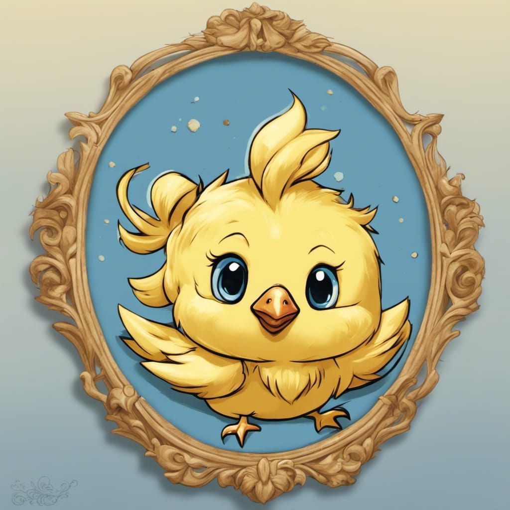Cute 2D Baby Chocobo Portrait in Pin-Up Style