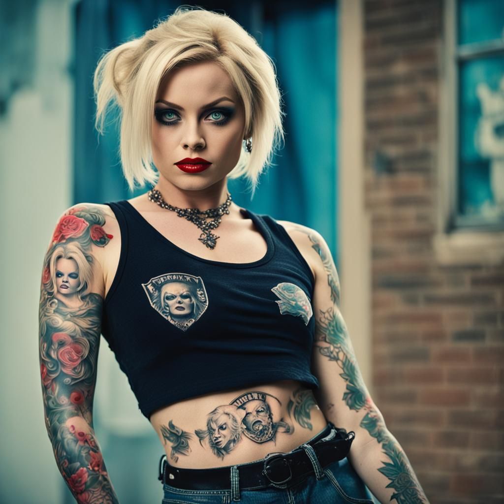 Blonde Woman with Tiffany Tattoo