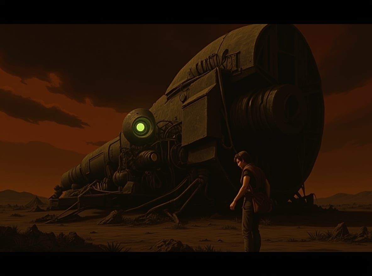 Vintage Sci-Fi Horror Art: Explorer Faces Alien Artifact