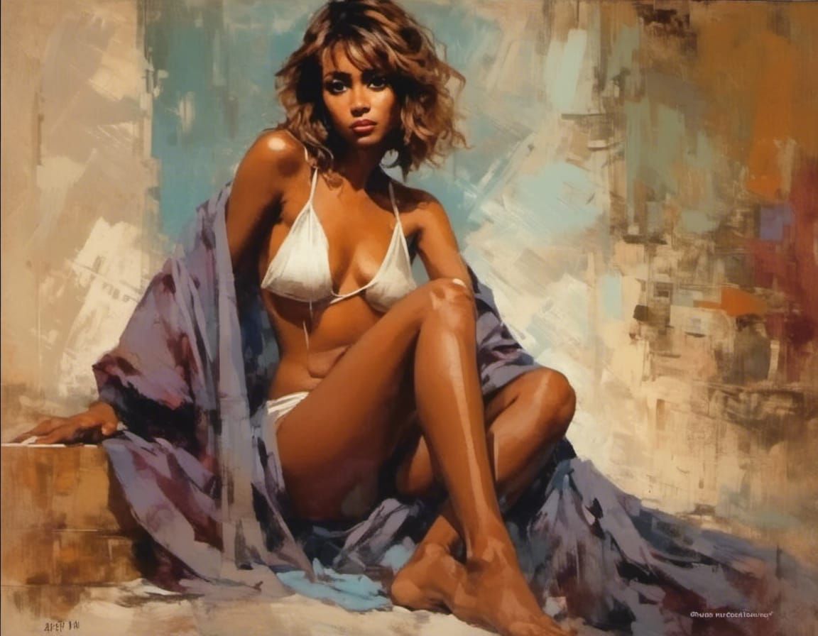 French Pixie Portrait in Ink Splash Art Style