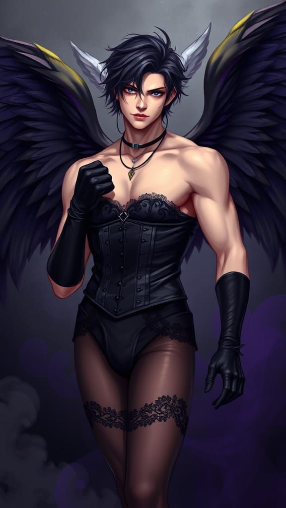 Ethereal Death Angel with Glossy Wings and Mysterious Expres...