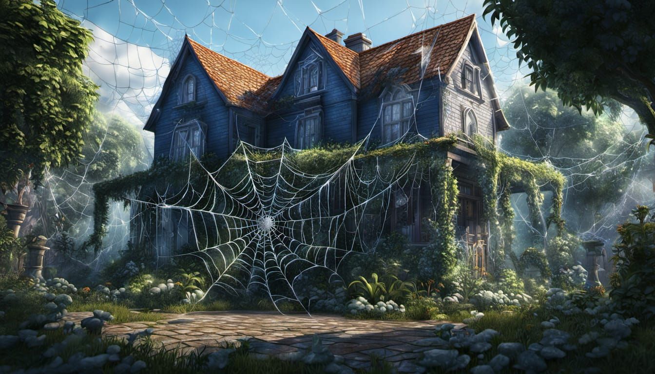 Haunted House Covered in Intricate Spiderwebs