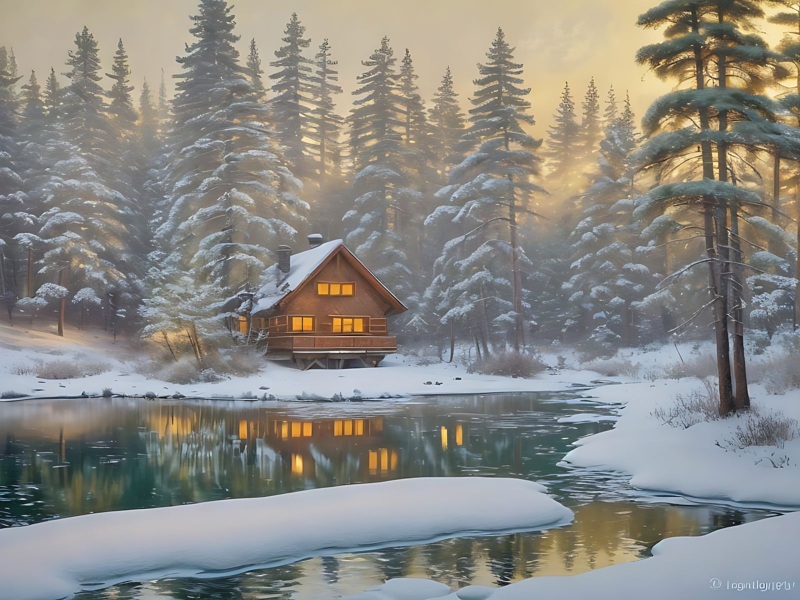 Winter Wood Cabin Scene in Soft Focus