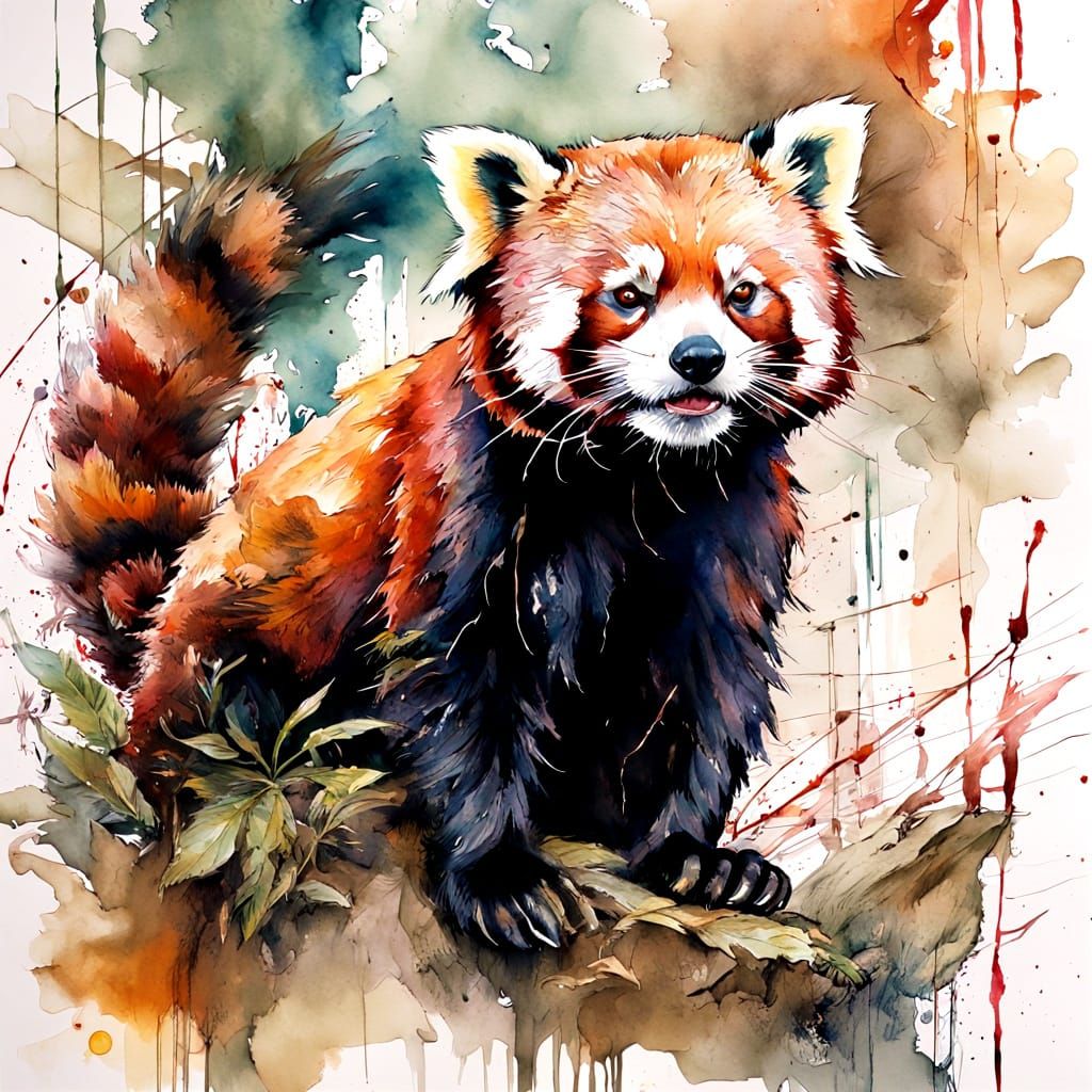 Red Panda Explorer Discovers Ancient Ruins in Watercolor Sty...