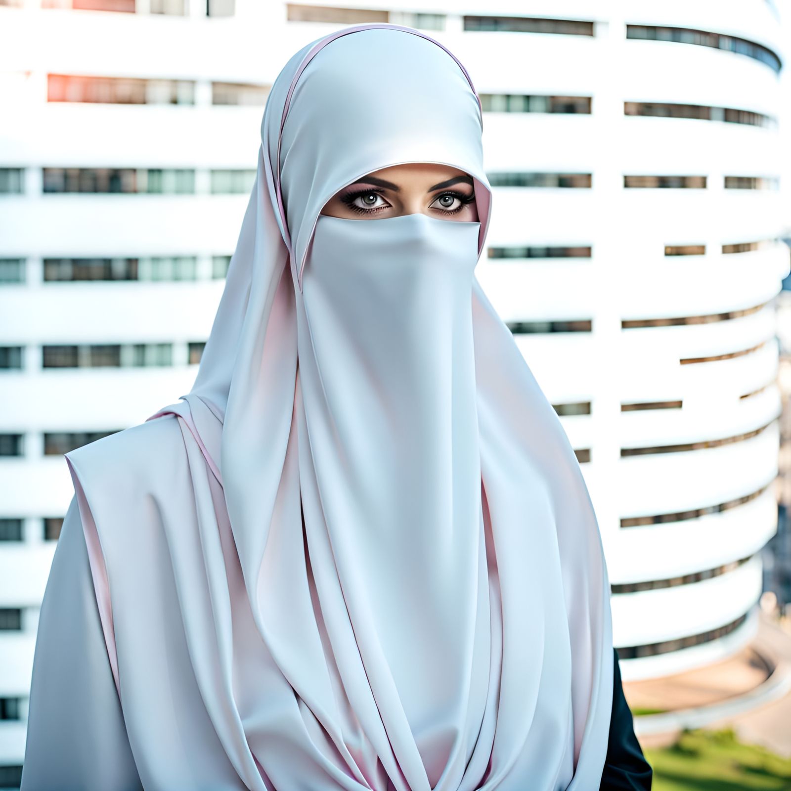 German Woman in Niqab Portrait, Hyperrealistic Style