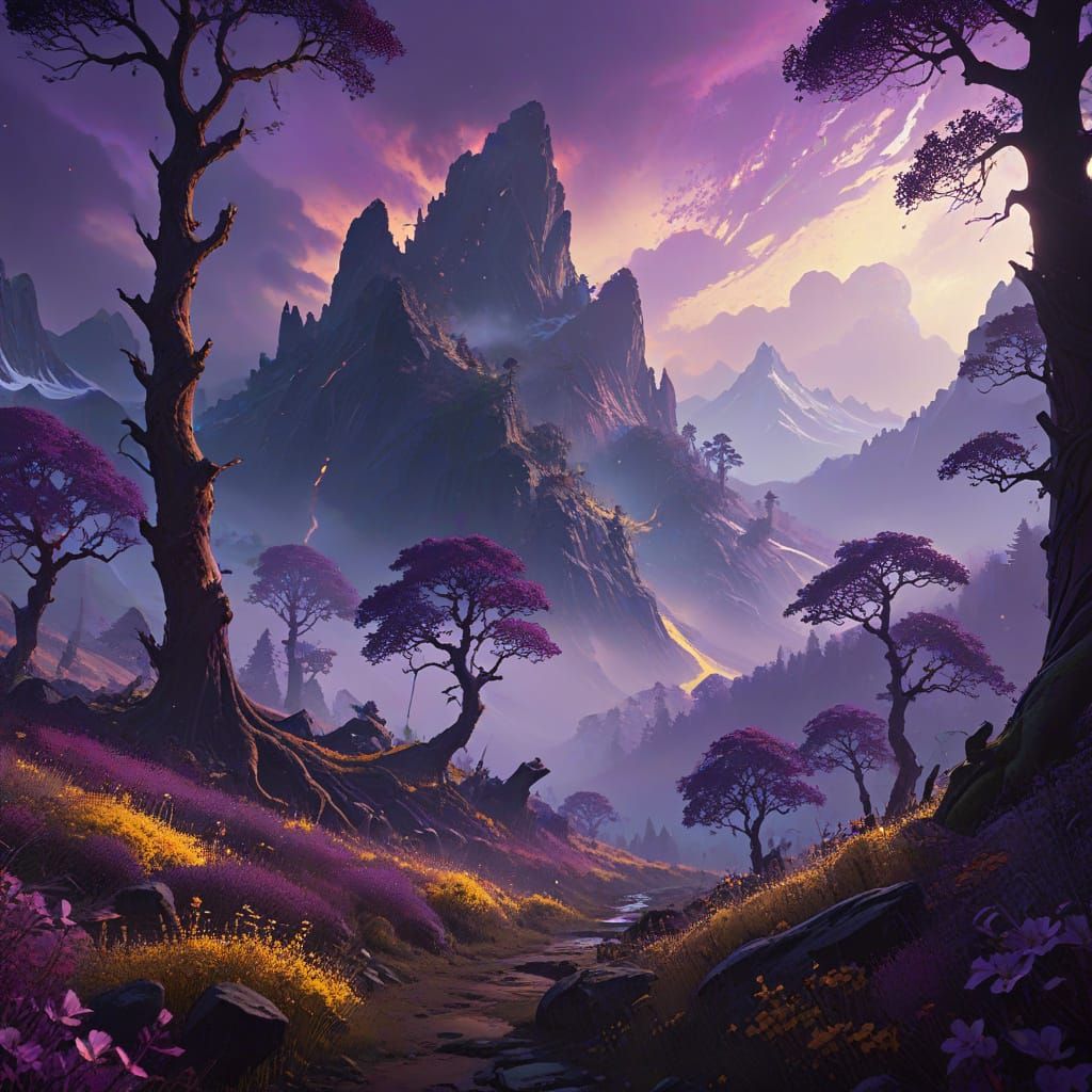 Enchanted Mountains in Dark Fantasy Style