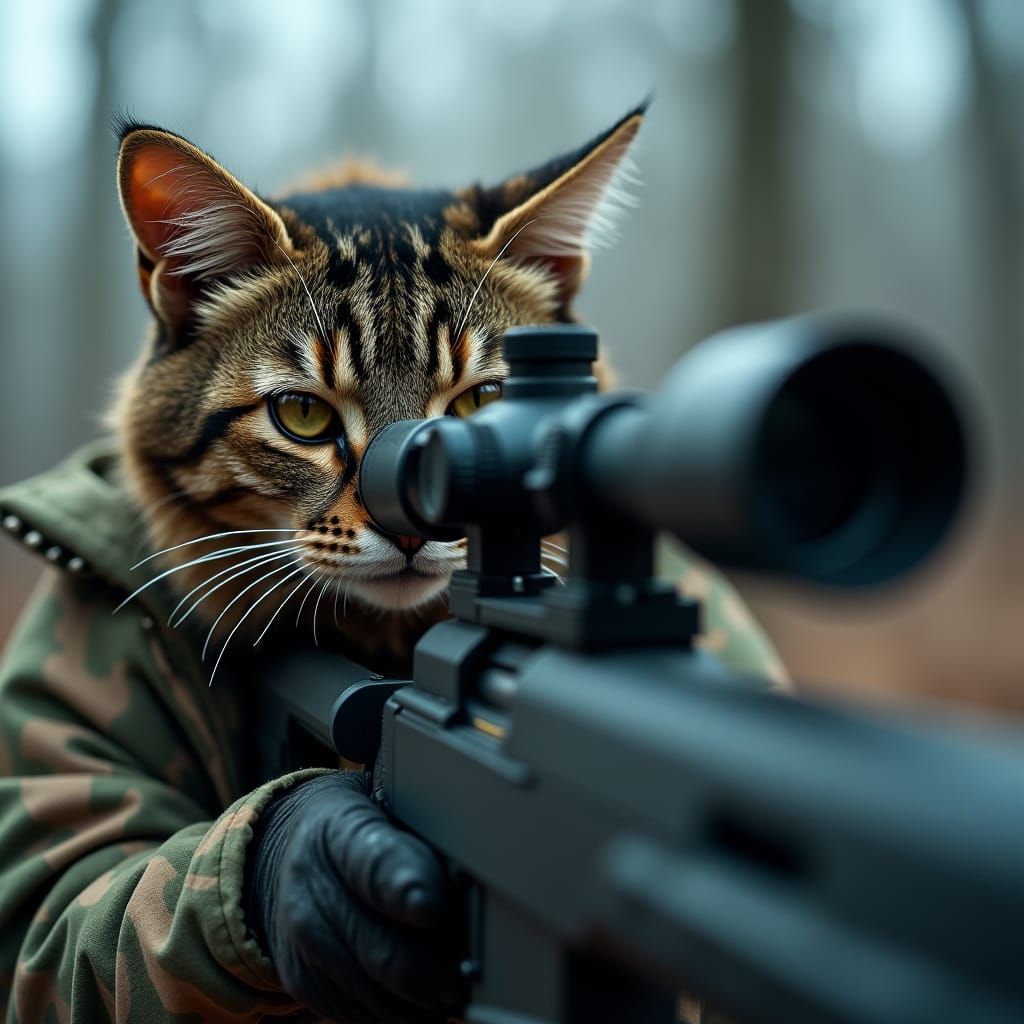 Tactical Cat Sniper Aiming with Precision