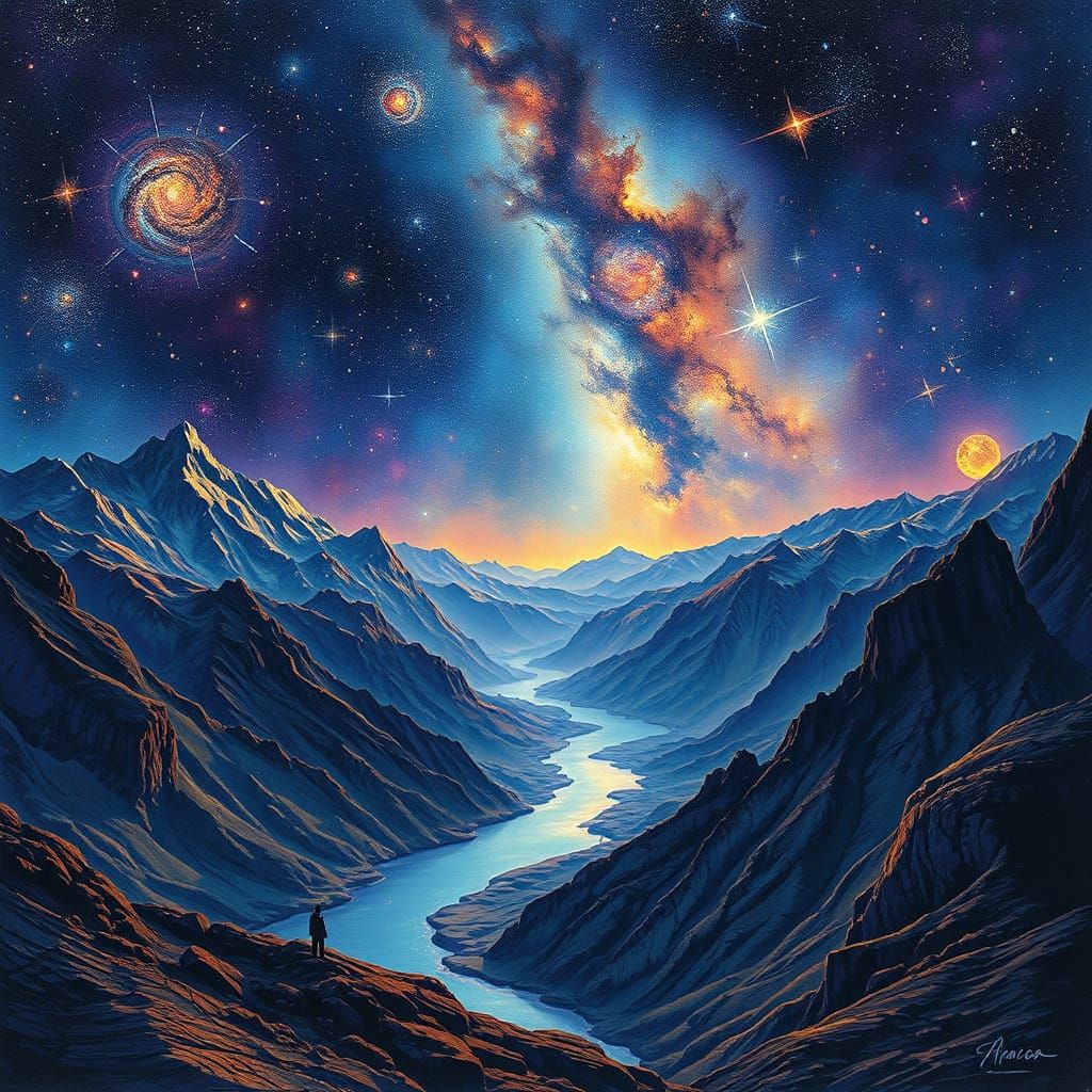 Stellar Mountain Landscape in Vibrant Astral Night