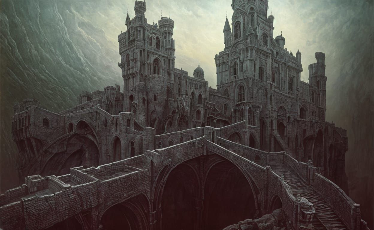 Surreal Castle with Drawbridges: A Dark Dreamscape