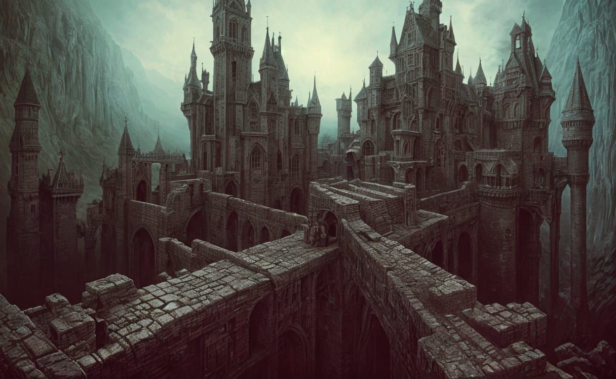 Surreal Castle Painting in Dark Dreamlike Style