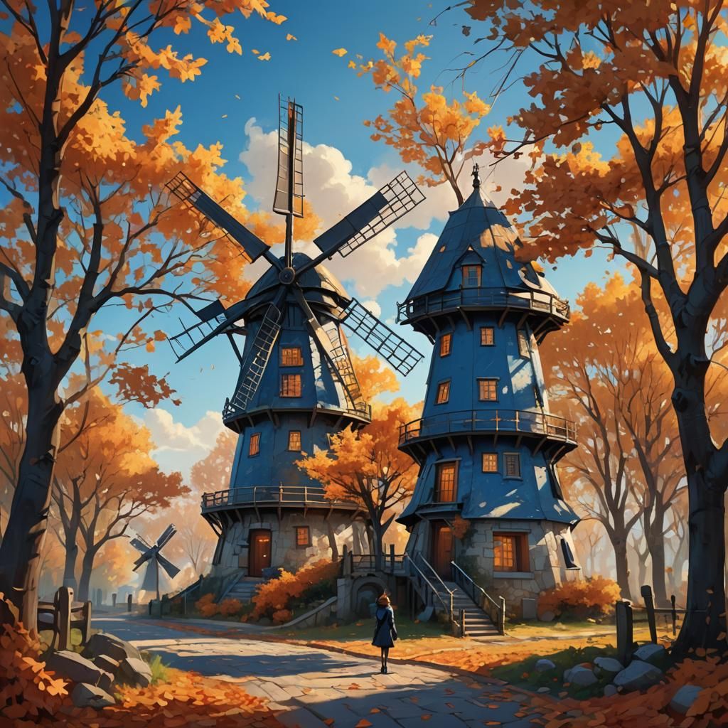 Autumn Windmill in Fantasy Landscape: Concept Art