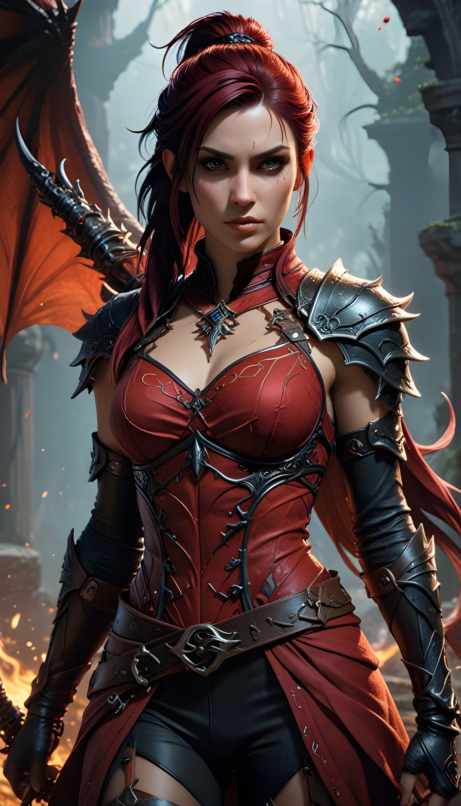 Fantasy-Inspired Female Warrior with Dragon Age Staff in Cap...