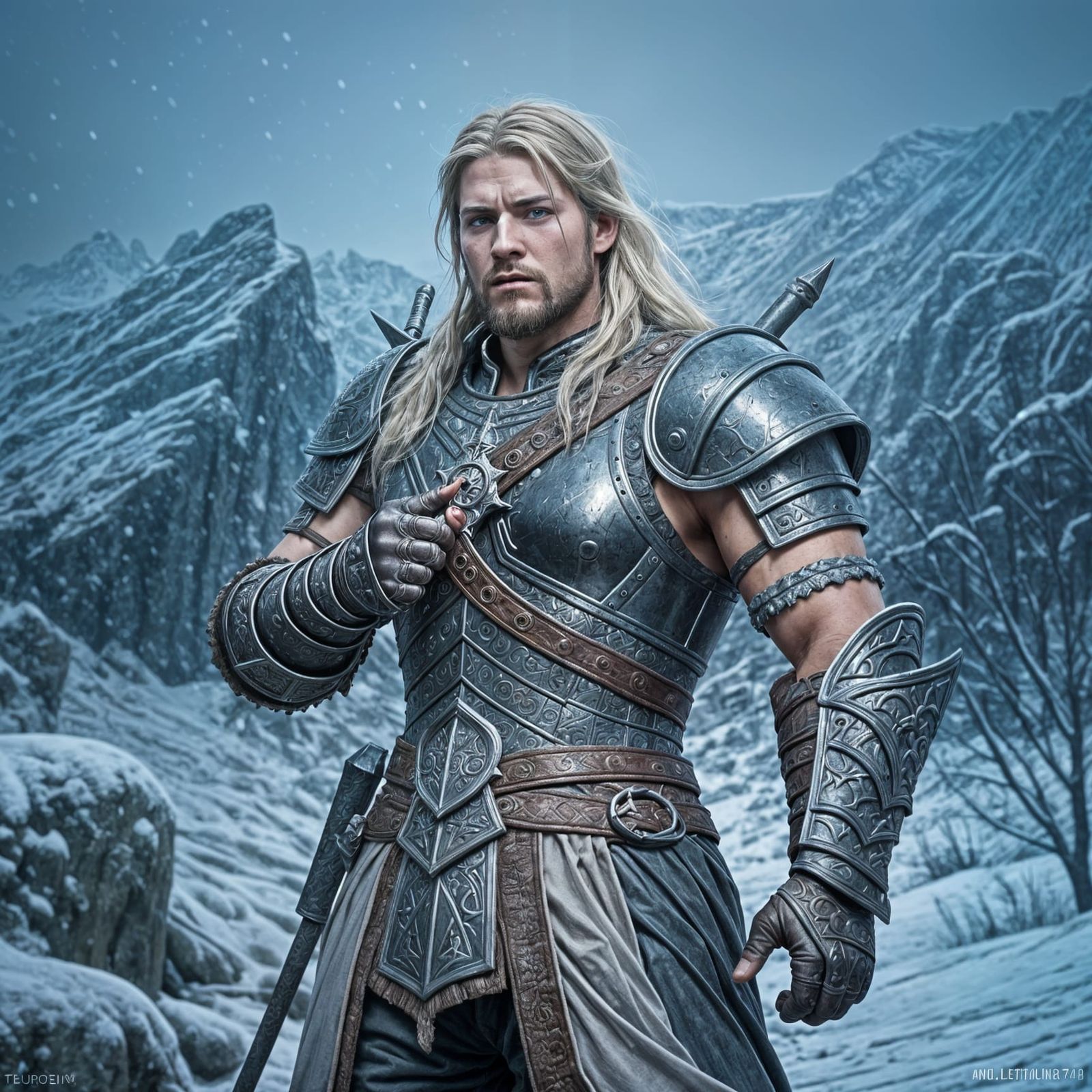 Epic Viking Templar Warrior in Winter Landscape