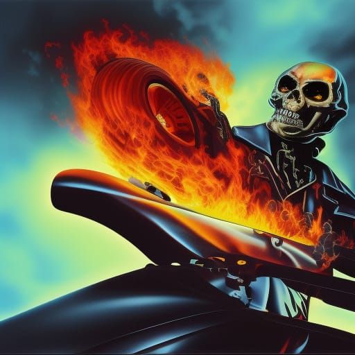 Futuristic Hyperreal Ghost Rider in Dark Academic Art