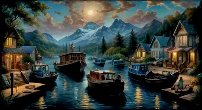 River Boats at Dusk: Cinematic Photography