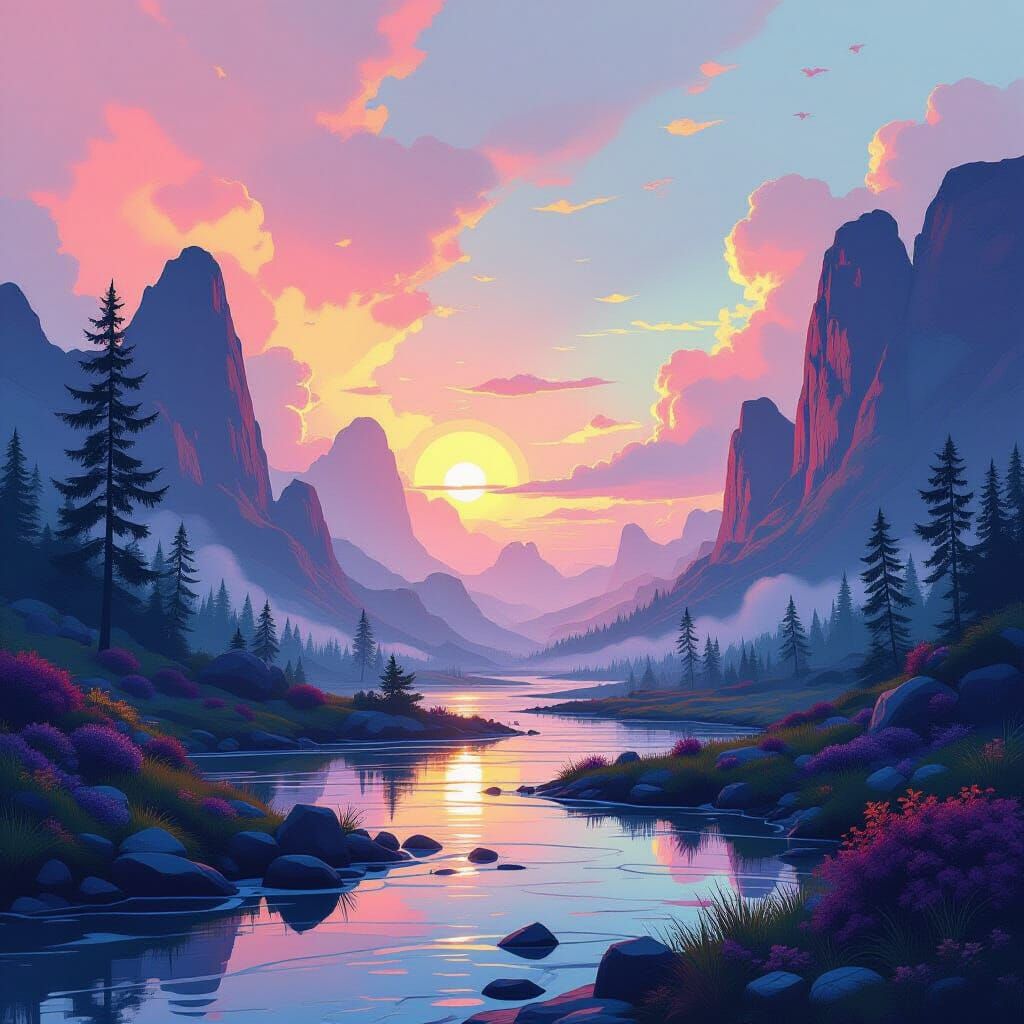 Surreal Dreamscape with Abstract Shapes and Vibrant Colors