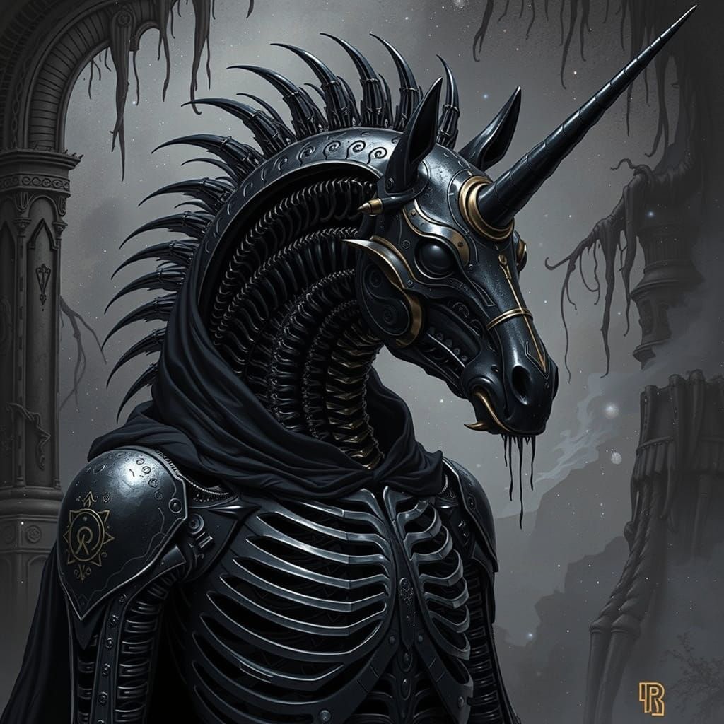 Gothic Xenomorph Unicorn in Aetherpunk Style