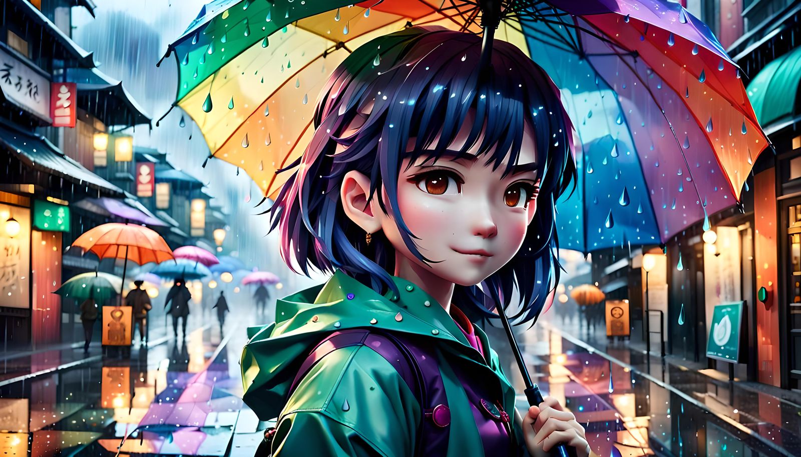 Anime Girl with Umbrella in 3D Render