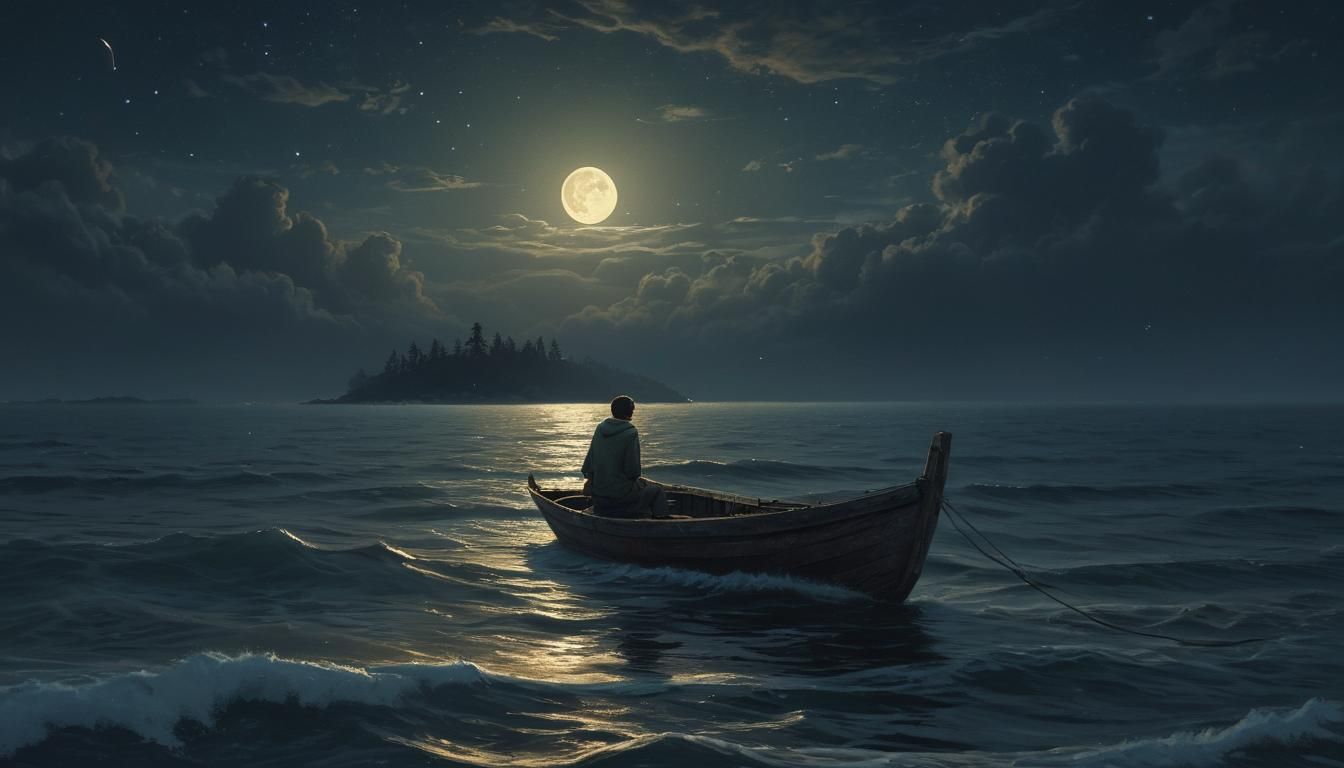 Fisherman Under Astral Sky: Dark Fantasy Art