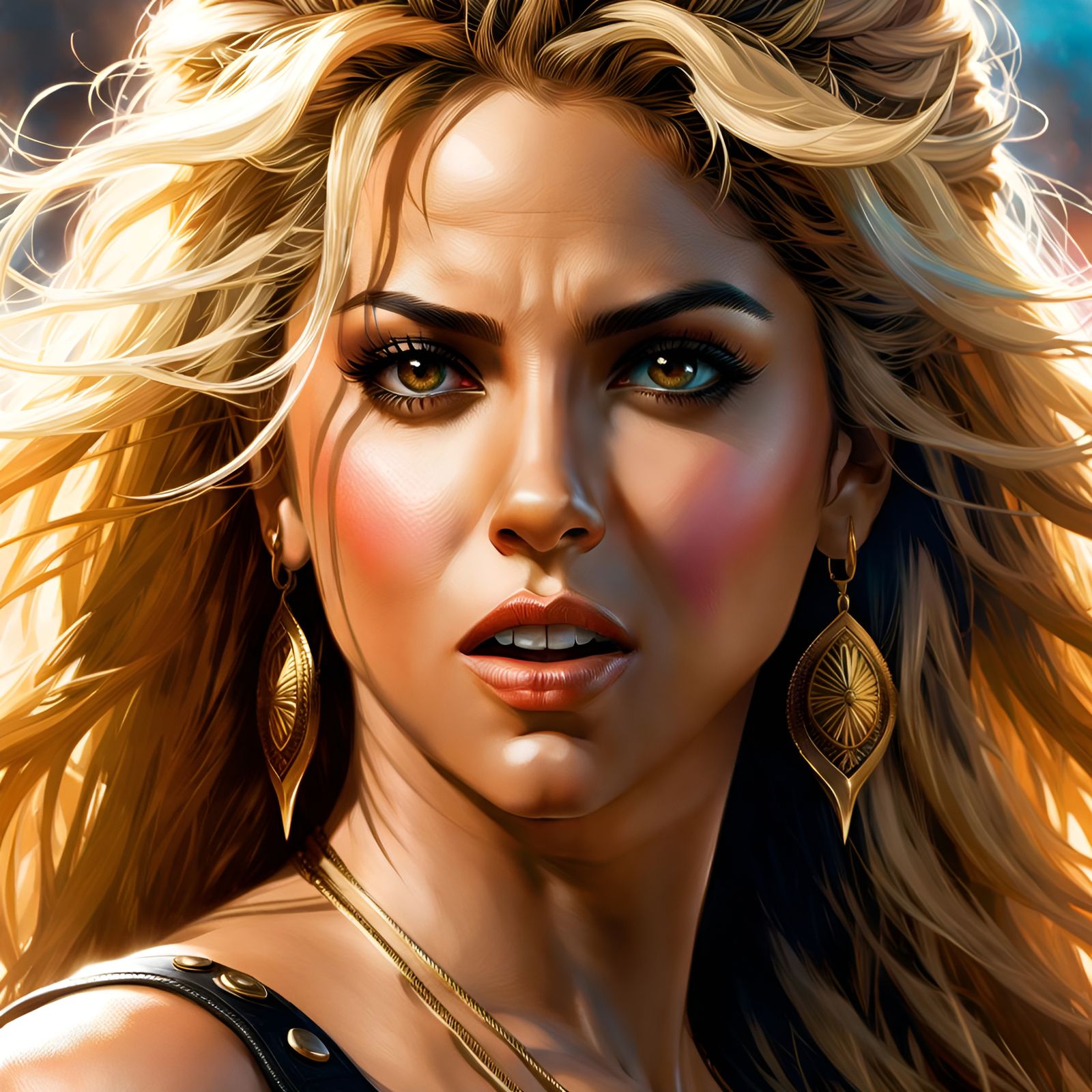 Detailed Portrait of Angry Shakira in Art Nouveau Style