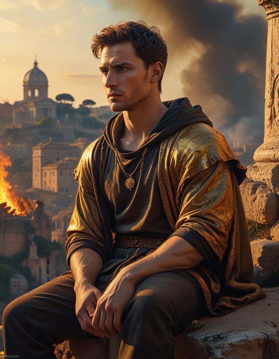 Baroque Oil Painting of Rome in Flames