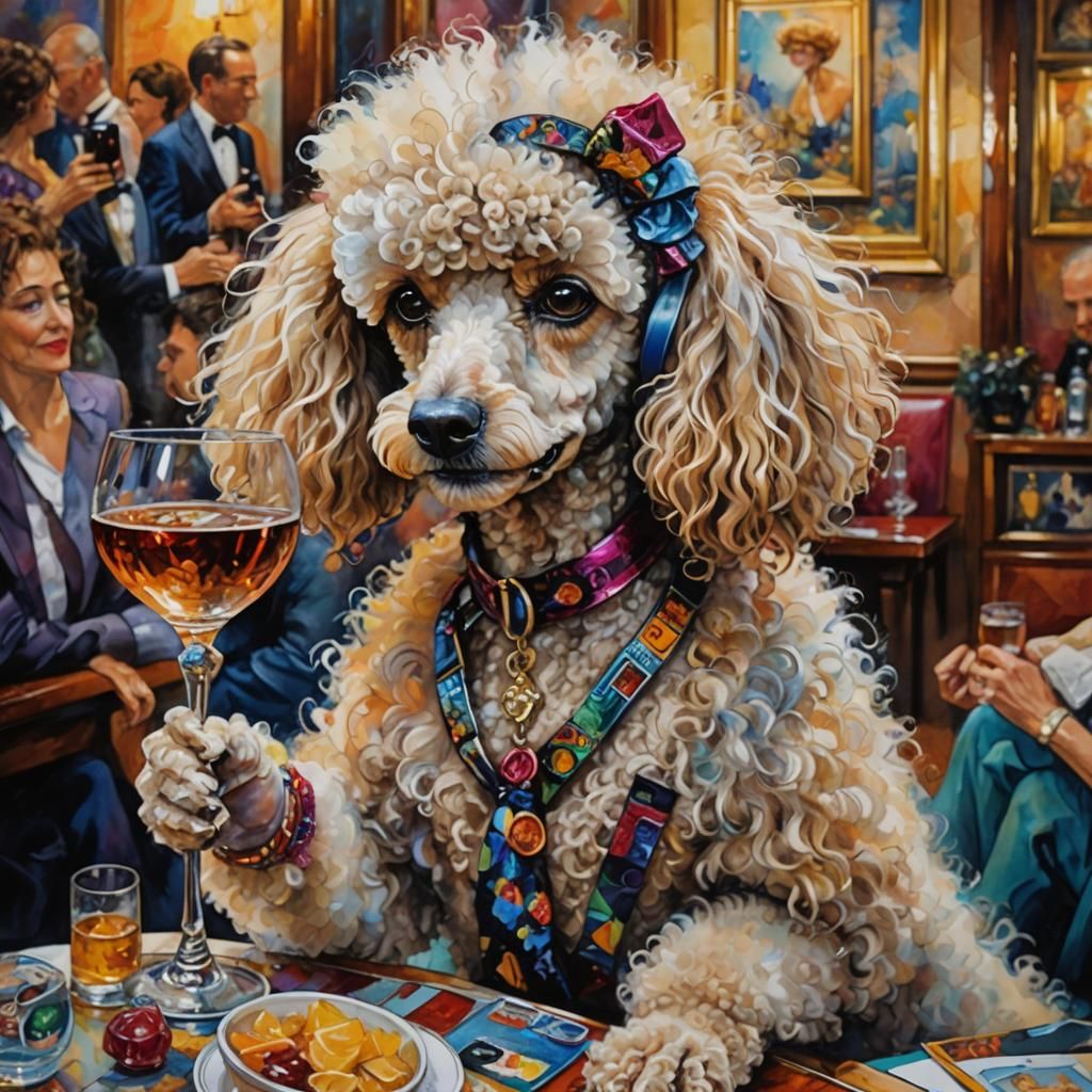 Anthropomorphic Poodle in Casablanca, Alcohol Ink Style