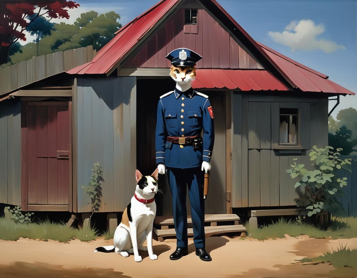 cat as police officer with kepi