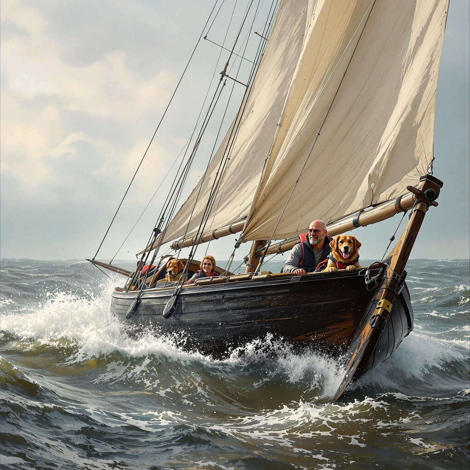 Dutch Flat-Bottomed Ship in Turbulent Waters