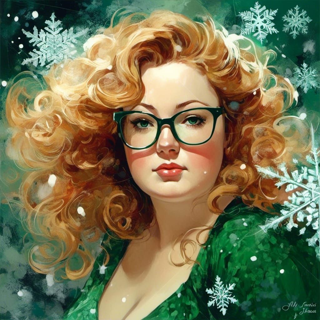 Curvy Blonde in Green Dress with Winter Aura