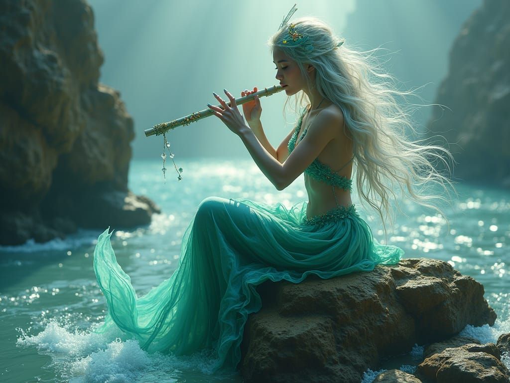 Ethereal Sea Siren Plays Jade-Inlaid Flute in Dreamy, Biolum...