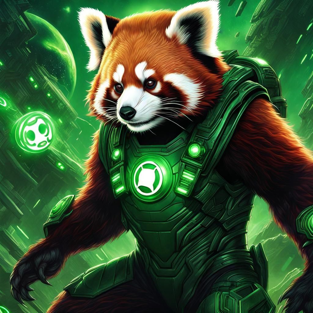 Red Panda Green Lantern Alien Warrior in Comic Book Art