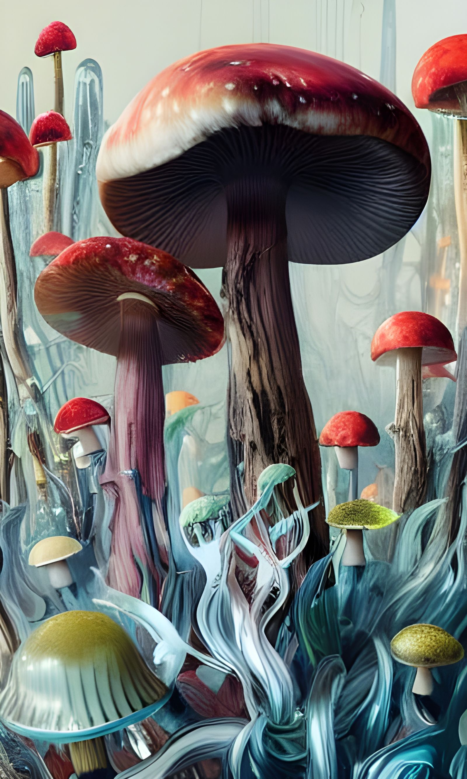 Blown Glass Mushroom Bouquet: Digital Art Masterpiece