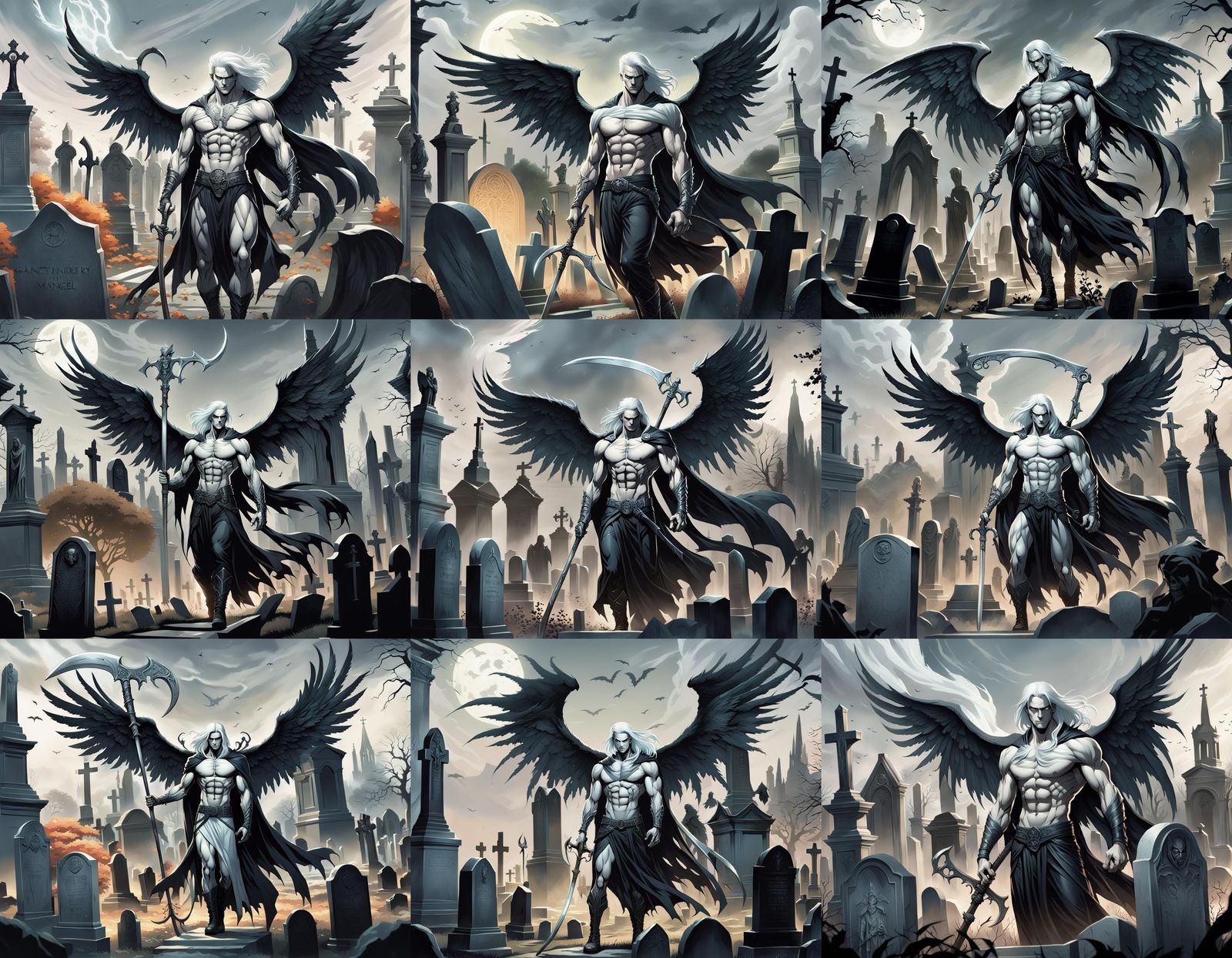 Death Angel in Cemetery, Comic Art Illustration