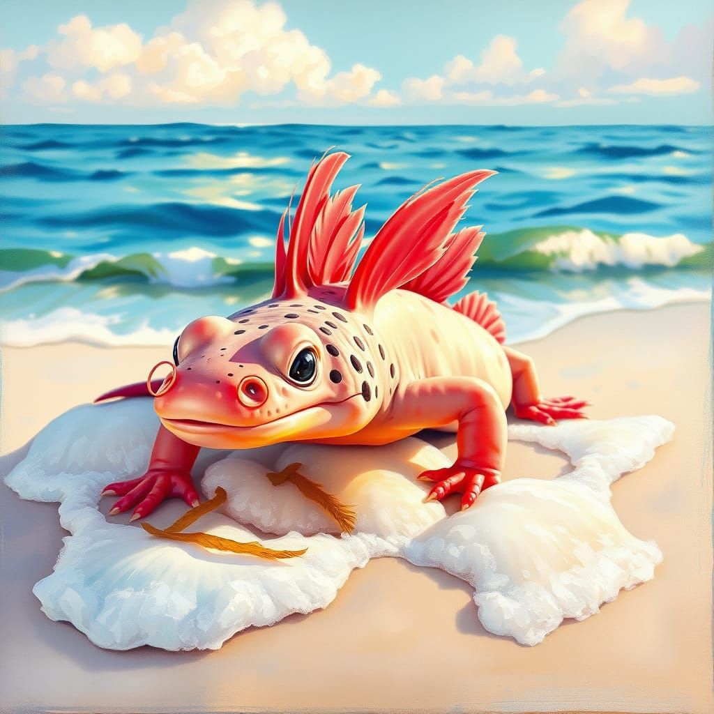 Serene Axolotl in Vibrant Gouache Style