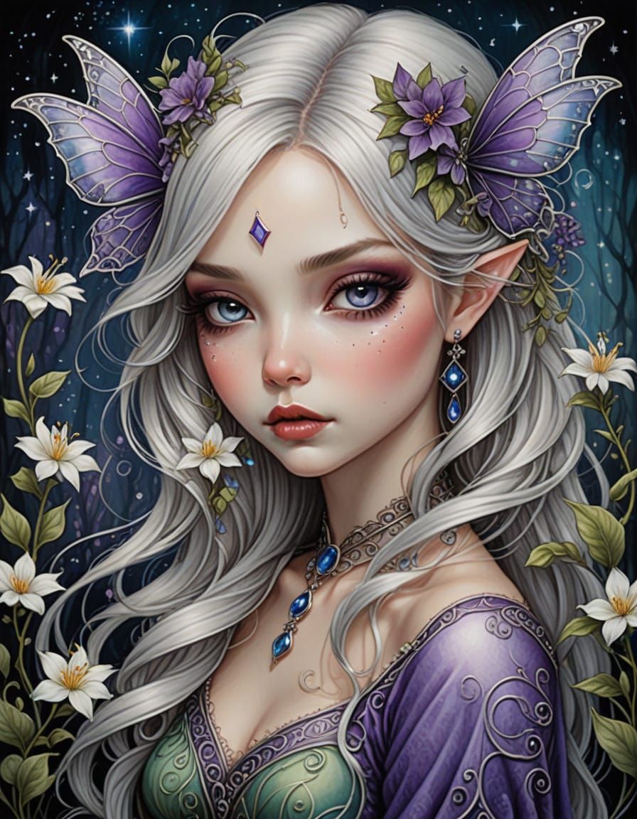 Whimsical Feyborn Enchantress in Vibrant Meadow