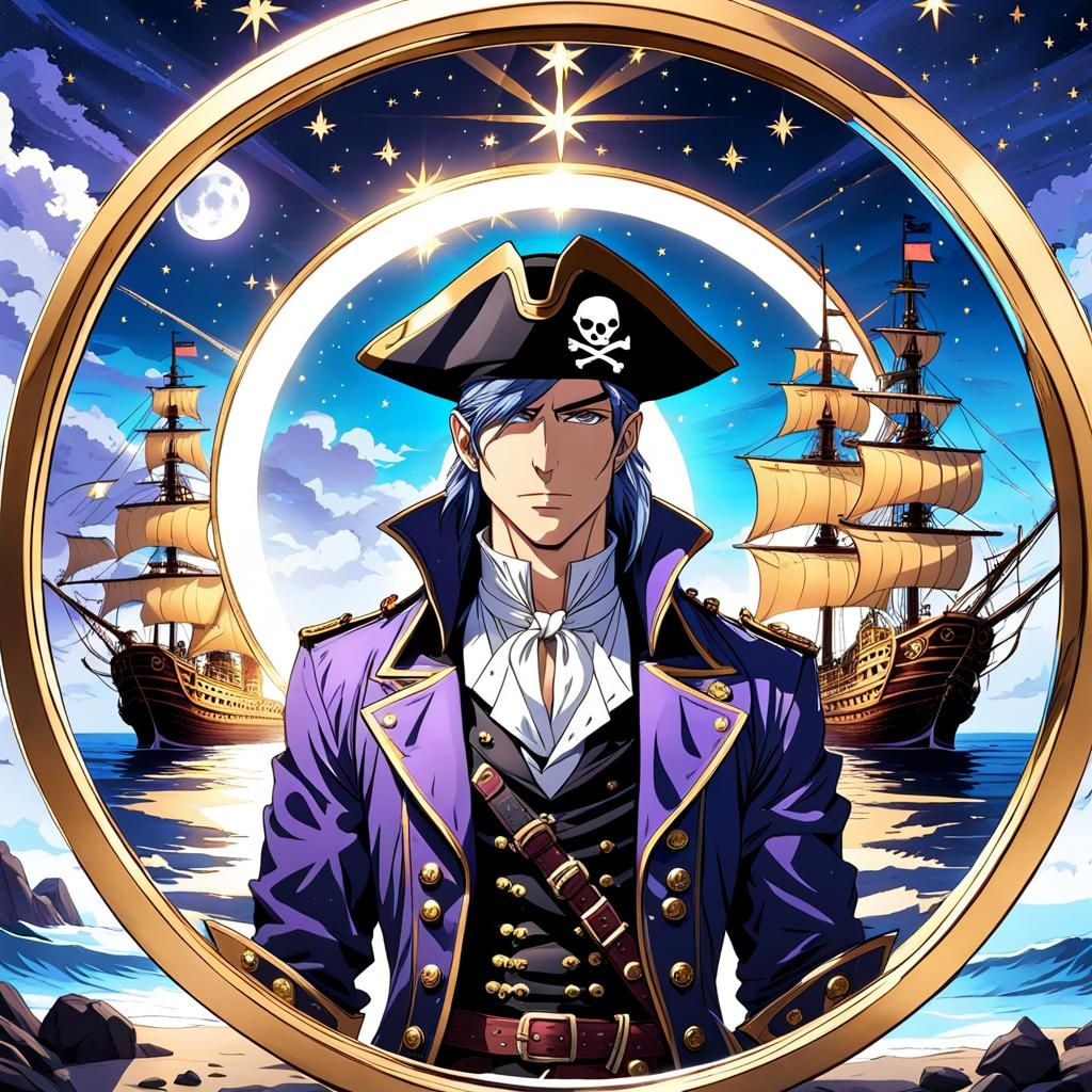 Anime Pirate Under Starry Steampunk Sky