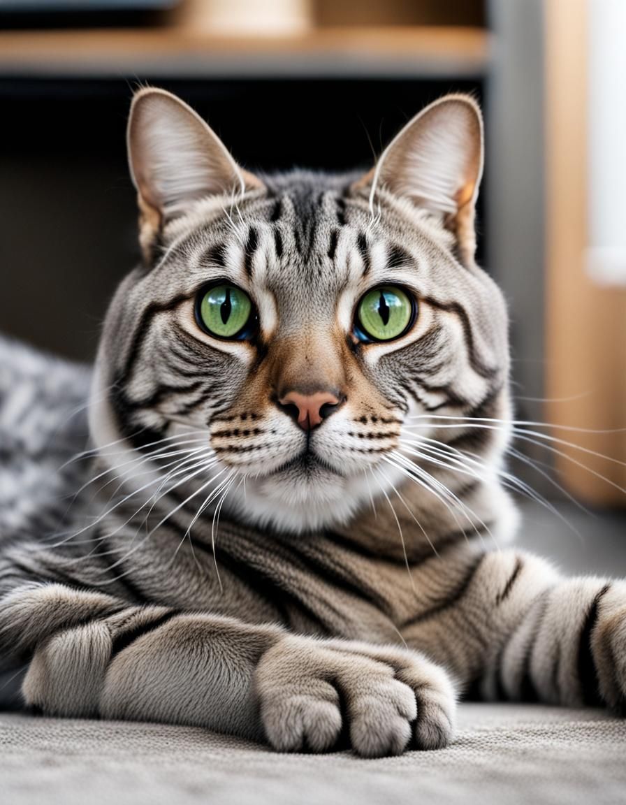 Grey Tabby Cat Acting Like a Tiger