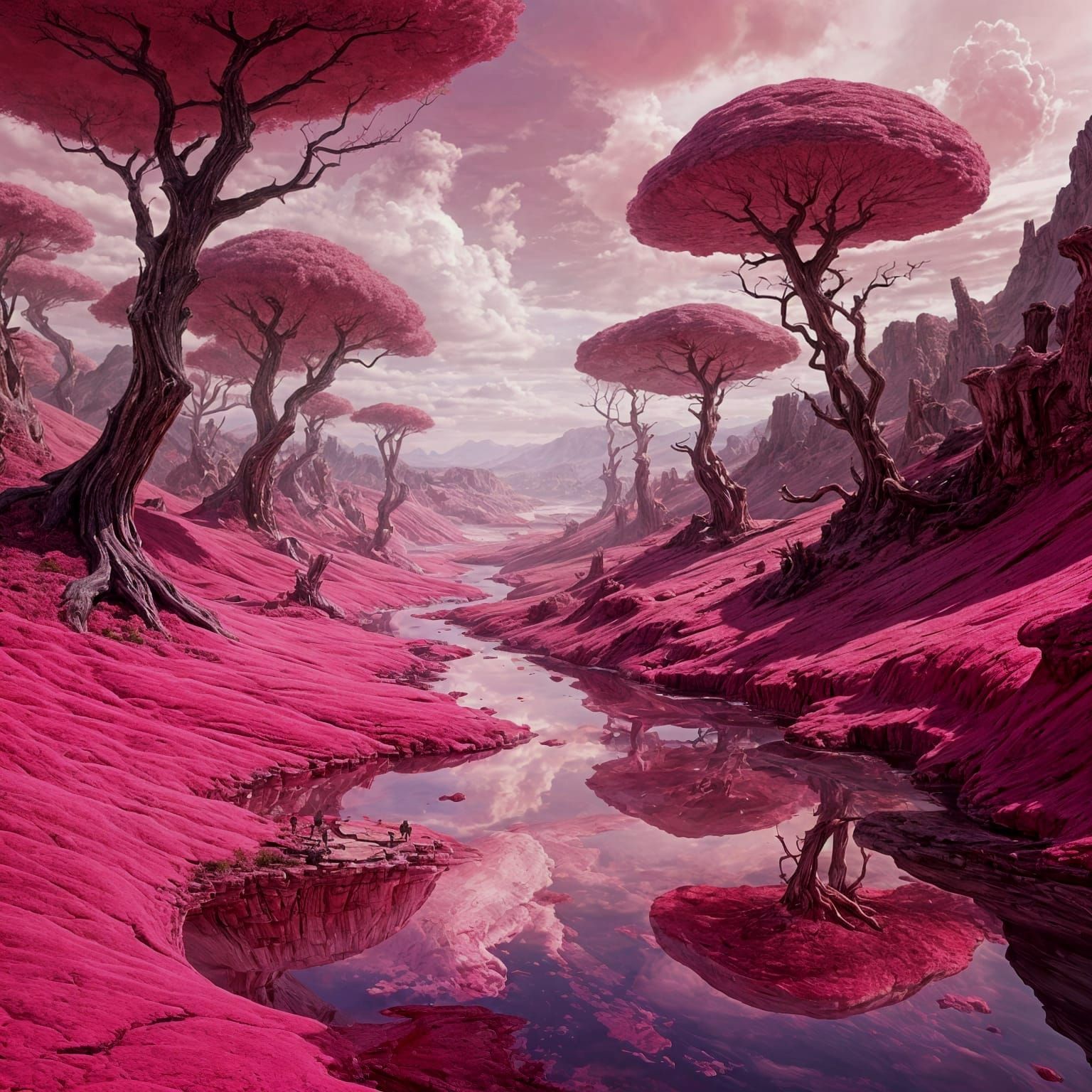 Pink Landscape in a Surreal Style