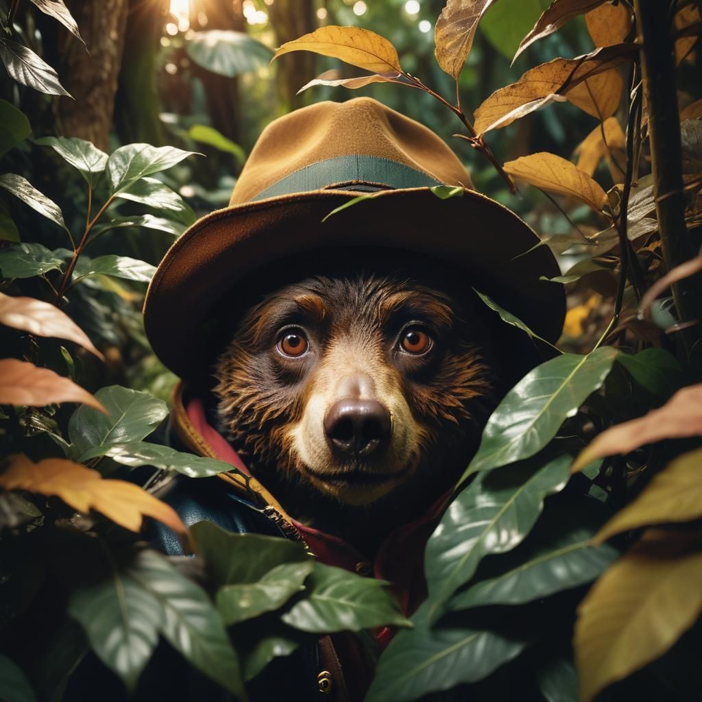 Paddington Bear Jungle Portrait in Dark Romanticism Style