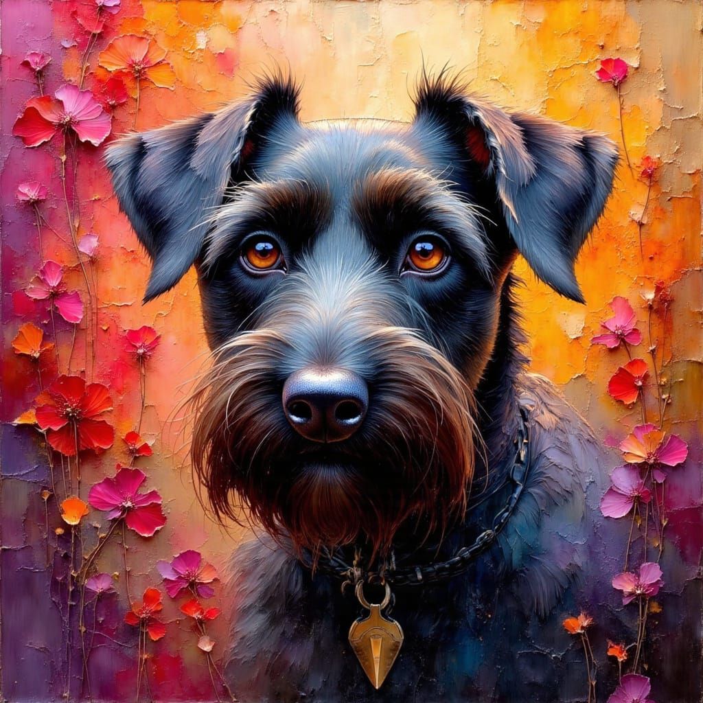 Scottish Terrier Portrait in Impasto Oil Painting Style