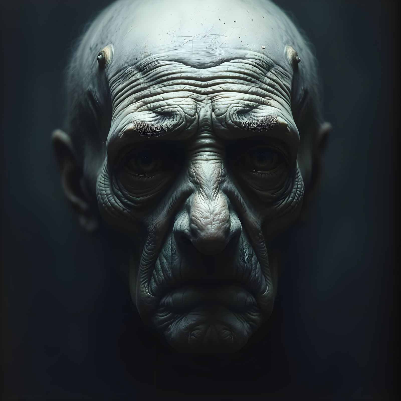 Haunting Face of Dementia in Illustrative Horror Style