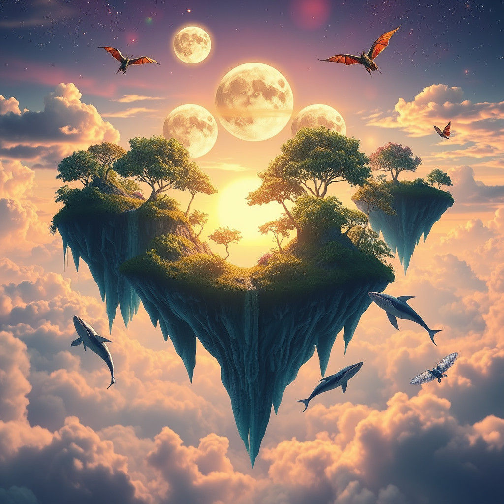 Majestic Floating Islands with Golden Sunset