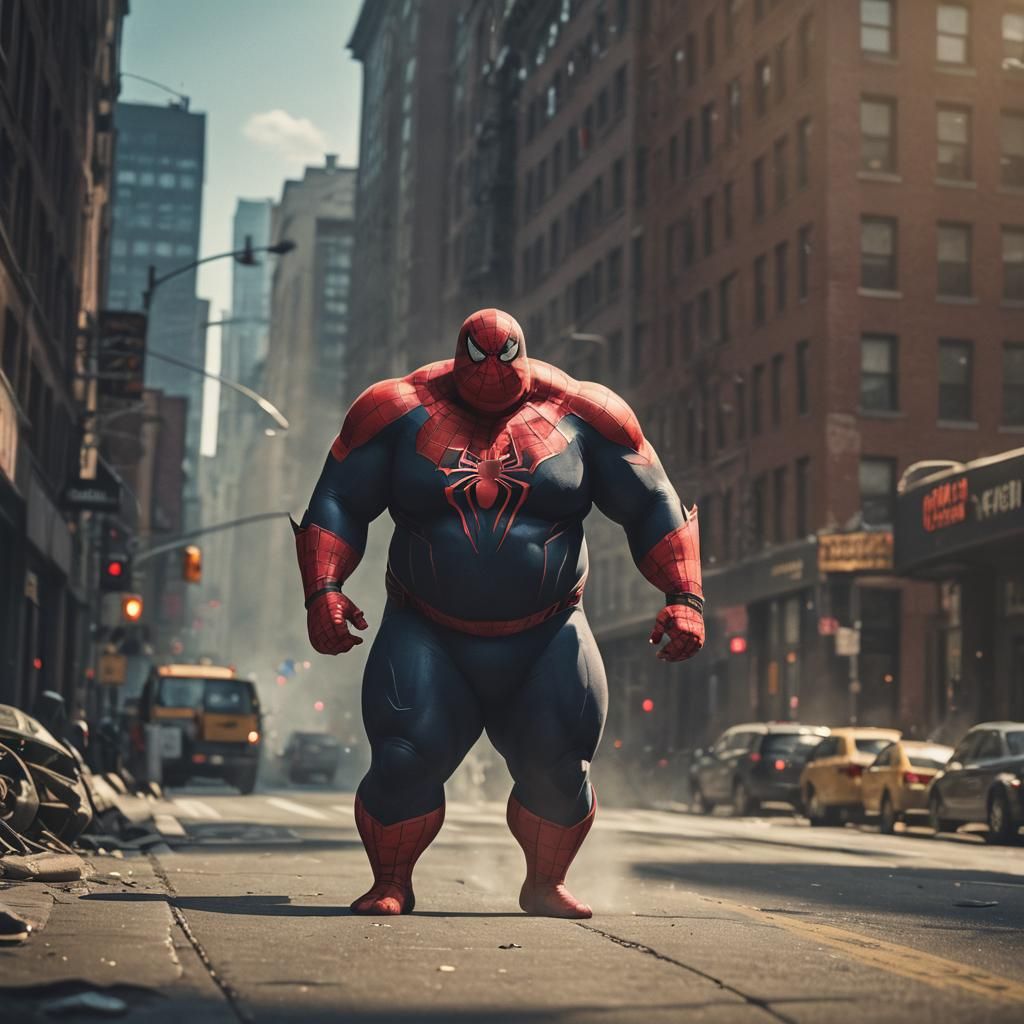 Fat Spiderman Superhero Cinematic Film Still