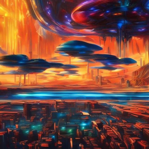 Spaceship Exploring Alien Planet in Sci-Fi Art Style